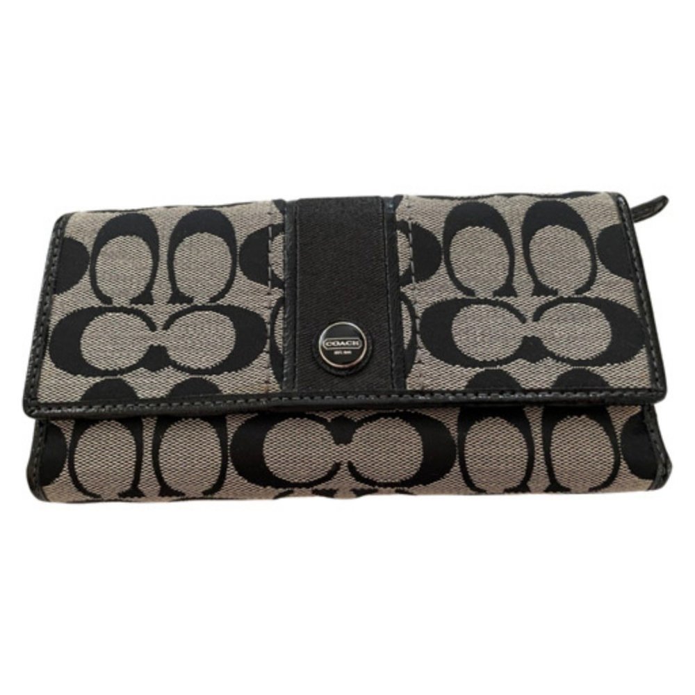 Coach Signature C Black/White Monogram Slim Wallet